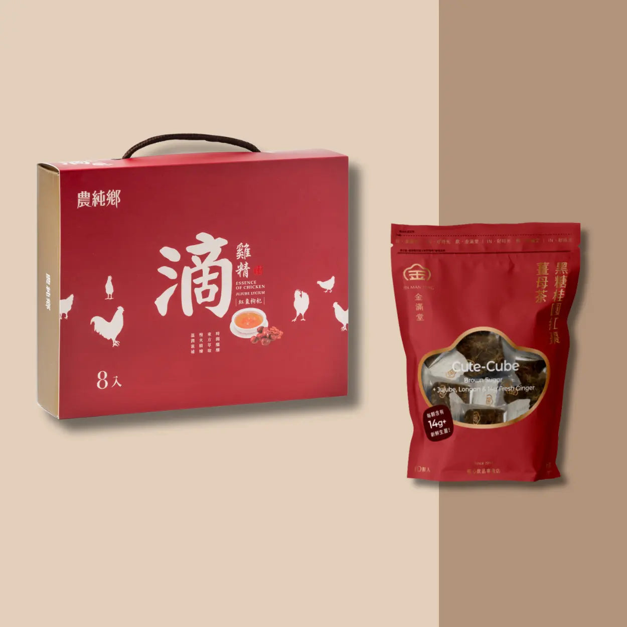 【Cozy Winter Wellness Combo】Chicken Essence with Jujube & Goji Berry + Brown Sugar with Longan, Red Date & Ginger Tea Nong Chun Xiang