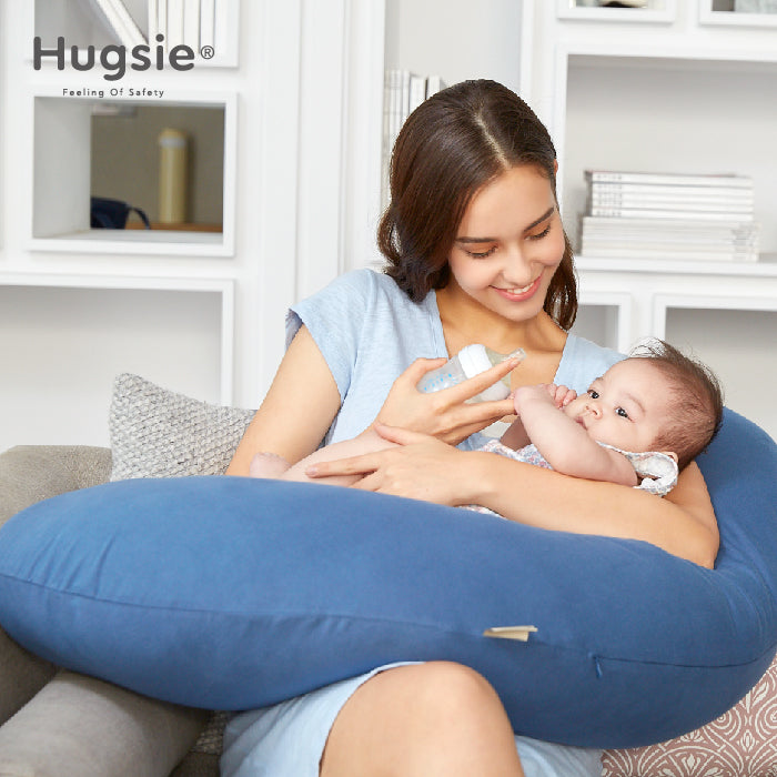 Hugsie Maternity Pillow 100% Cotton -Gray Stripes