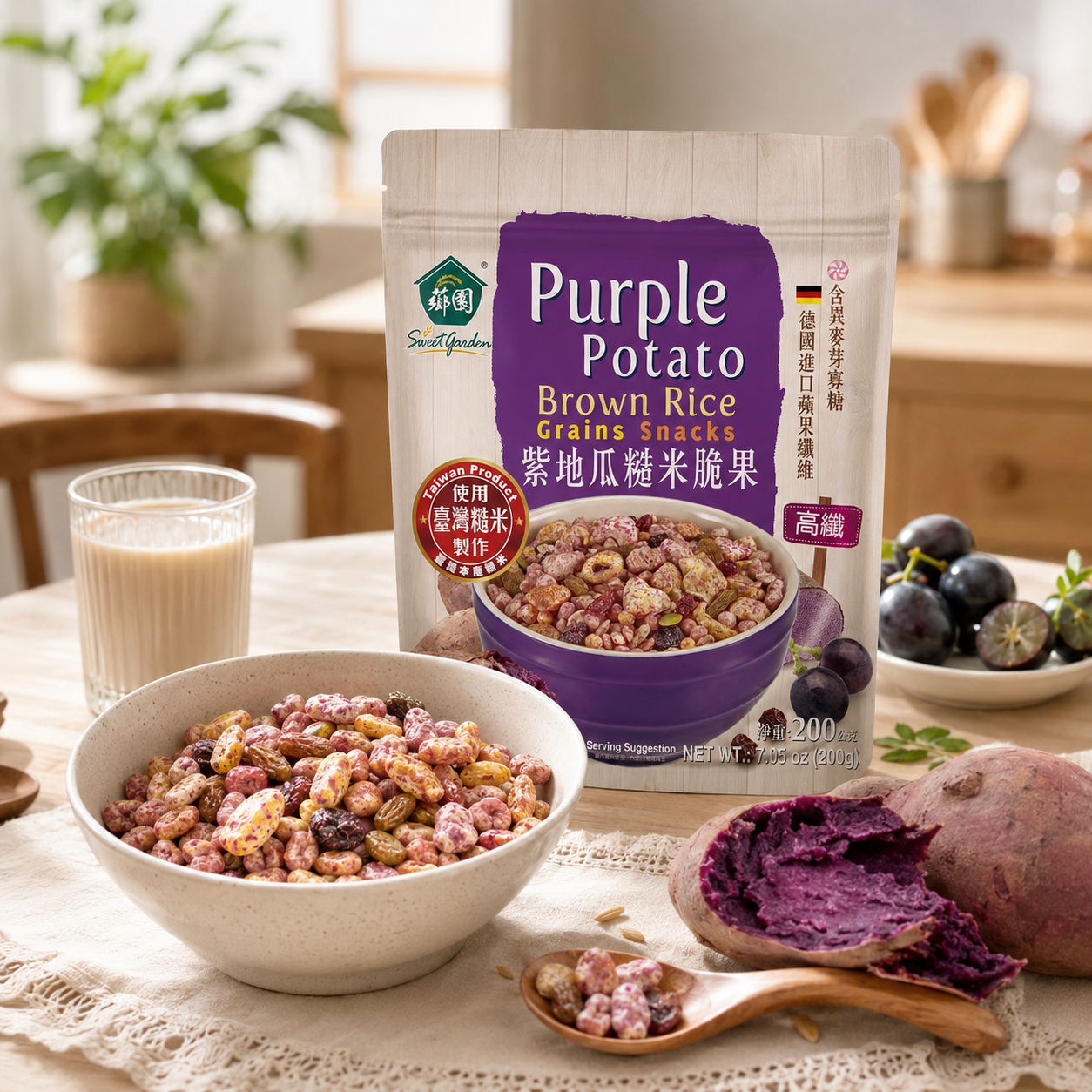 Purple Potato Brown Rice &amp; Grains Snack 200g/bag | Vegan | Non-Fried | Healthy Snack