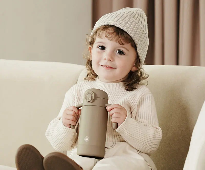 Simba | TEENYLITE Thermal Bottle with Handle &amp; Anti-Splash Straw 330ml -【Mocha Mouse】 Simba